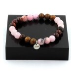 Pierres et minraux. bracelet perles opale rose + oeil de tigre rouge + quartz rose + bois fabriqu en ...