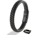 Bracelet serasar en cuir vritable pour homme [steady] noir 20 cm fermoir magntique en acier inoxydable ...
