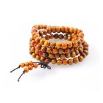 Bracelet tib�tain mala en perles de bois 8mm + noeud sans fin. coloris camel