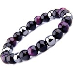 Bracelet triple protection oeil de tigreperles en h�matite et obsidienne noire de ?il de tigre violet ...
