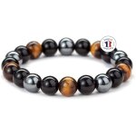 Bracelet triple protection pierres naturelles bracelet extensible oeil de tigre - obsidienne noire - ...
