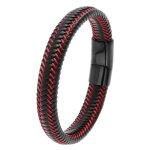 Bracelet zense - zb0394 - homme - cuir tress� noir rouge et fermeture magn�tique - casual - 22 cm