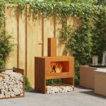 Brasero chemin�e rectangulaire 60 x 40 x 955 cm en acier corten - aspect vieilli r�sistant aux intemp�ries ...