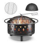 Brasero extrieur - bealife - rond - grille de protection pare - tincelles - acier - pole  bois - ...