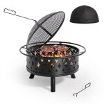 Brasero extrieur - bealife - rond - grille de protection pare - tincelles - acier - pole  bois - ...