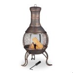 Brasero - mexicain - bronze antique - h 89 cm - gril en bois - jardin et terrasse