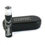 Briquet clipper en mtal chaine first argent avec tui