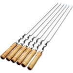 Brochettes � griller brochettes extra longues de 55 cm en acier inoxydable manches en bois massif lot ...