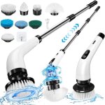 Brosse nettoyage electrique rotative avec 8 t�tes rempla�ables poign�e r�glable de 115cm pour salle de ...