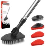 Brosse rcurer carrelage 2 en 1 avec manche tlescopique poils rigides pour nettoyage de salle de bain ...