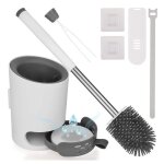 Brosse wc silicone avec pincette cache antibactrienne balai wc et supports suspendu montage mural / ...