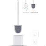 Brosse wc silicone plate anti - goutte et antibactrienne support mural / sol balayette wc blanc