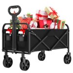 Brouette - chariot de jardin remorque � main transport pliable - poign�e r�glable - charg� 172 kg - noir ...