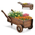 Brouette de jardin 2 roues - relax4life - en bois - trou de drainage - 2 poignées - décoration de jardin ... Brouette de jardin 2 roues - relax4life - en bois - trou de drainage - 2 poignées - décoration de jardin ...