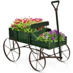 Brouette de jardin en bois costway - 2 compartiments à planter - roues métalliques - charge 15kg - vert ... Brouette de jardin en bois costway - 2 compartiments à planter - roues métalliques - charge 15kg - vert ...