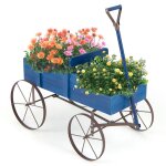 Brouette jardin - relax4life - 4 roues en m�tal - 2 compartiments rangement - chariot de jardin en bois ...