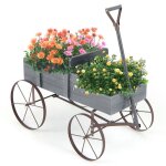 Brouette jardin - relax4life - 4 roues en m�tal - 2 compartiments rangement - chariot de jardin en bois ...