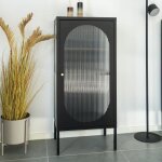 Buffet 1 porte 50x35x110 cm en verre et mtal noir