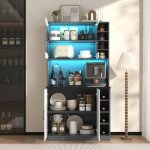 Buffet 100 x 47 x 187 cm meuble de cuisine avec �clairage dambiance led et passe - c�bles buffet haut ...