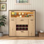 Buffet 110x38x111cm avec lgante cave  vin  double porte cloison vitre et clairage led orientable ...