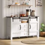 Buffet 120�40�80 cm blanc en mdf avec portes coulissantes et 3 tiroirs ? style campagne am�ricaine