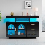 Buffet 120 cm buffet bas avec 2 portes 3 tiroirs lumineuse led commode bahut moderne buffet de salon ...
