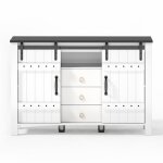 Buffet 120cm blanc rustique - portes coulissantes 3 tiroirs - meuble dappoint cuisine / salon / salle ...