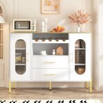 Buffet 120x38x90cm - 2 portes et 2 tiroirs - avec casier  vin - finition dore - mdf - blanc