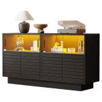 Buffet 130 cm avec 2 armoires vitr�es & 4 compartiments led - rangement moderne haut avec grand espace ...