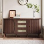 Buffet 140. 5x40x76cm armoire de rangement avec tiroirs en rotin et portes coulissantes pour salon et ... Buffet 140. 5x40x76cm armoire de rangement avec tiroirs en rotin et portes coulissantes pour salon et ...