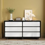Buffet 140 cm design moderne commode � 6 tiroirs arrondis style minimaliste noir et blanc