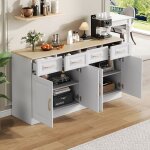 Buffet 140 cm meuble bar fermier moderne 4 tiroirs + 4 portes bois blanc cuisine salon blanc + ch�ne