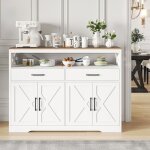 Buffet 140cm blanc et bois enfilade avec 2 tiroirs et 2 portes meuble de rangement pour salle � manger ...
