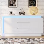 Buffet 140x35x72 cm bahut 3 tiroirs 2 portes moderne meuble de rangement pour salon etag�re r�glable ...