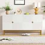Buffet 160 cm 4 portes etagre rglable poignes brosses dores pieds en mtal blanc 160x40x82 cm meuble ...