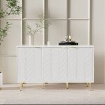 Buffet avec 2 niveaux et 6 compartimentsvec pieds et poignées plaqués or 127l * 45p * 75cm style moderneblanc ... Buffet avec 2 niveaux et 6 compartimentsvec pieds et poignées plaqués or 127l * 45p * 75cm style moderneblanc ...