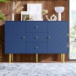 Buffet avec 2 portes et 3 tiroirs 120 x 40 x 82 cm - jaerliub - salle de s�jour - bleu - contemporain ...