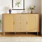 Buffet 2 portes et 3 tiroirs bahut buffet de salon meuble bas de rangement mdf et cannage en rotin naturel ... Buffet 2 portes et 3 tiroirs bahut buffet de salon meuble bas de rangement mdf et cannage en rotin naturel ...