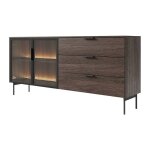 Buffet 2 portes et 3 tiroirs avec leds - naturel et noir - fogleri