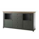 Buffet 2 portes 4 tiroirs petits - meubles - martin - 181 x 42 x 93cm - vert et bois