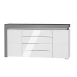 Buffet 2 portes 4 tiroirs petits - meubles - teo - 158 x 43 x 82cm - blanc et gris