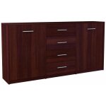 Buffet avec 2 portes et 4 tiroirs weng� - meuble de rangement style contemporain - 177 x 35 x 75 cm