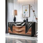 Buffet 2 portes et 6 tiroirs motif art 2025 nouveau style antique en bois massif matriau noyer 90 x ...