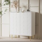 Buffet 2 portes blanc laqué motif floral - meuble salon / chambre design angle résistant - 3 étagères ... Buffet 2 portes blanc laqué motif floral - meuble salon / chambre design angle résistant - 3 étagères ...