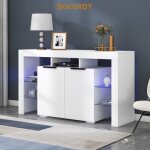 Buffet 2 portes 2 espaces ouverts 4 cloisons vitres - sokerdy - 140x80x40 cm - clairage led - vitrine ...