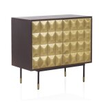 Buffet 2 portes en manguier massif avec faade en laiton dor. ? ref. 10838