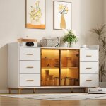 Buffet avec 2 portes en verre et 6 tiroirs bahut moderne buffet salon 160x44x87 cm eclairage led poign�es ...