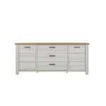 Buffet 2p 3t effet bois ch�ne mat poign�es m�tal vieilli