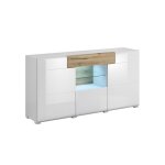 Buffet 3 portes 1 tiroir petits - meubles - jules - 159 x 39 x 82cm - blanc et bois Buffet 3 portes 1 tiroir petits - meubles - jules - 159 x 39 x 82cm - blanc et bois