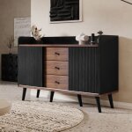 Buffet avec 3 tiroirs2 portes veinage exquis armoire moderne pour salon et chambre noir et noyer 117x40x80cm ...